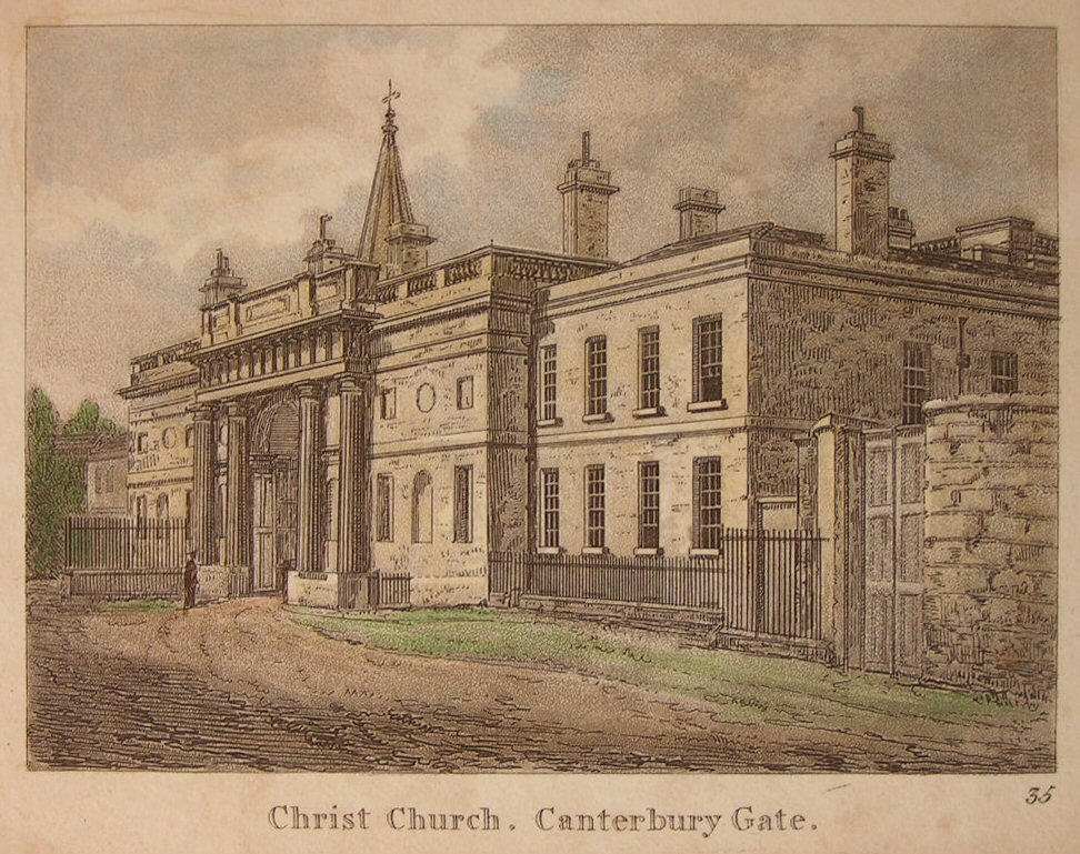 Aquatint - Christ Church. Canterbury Gate.